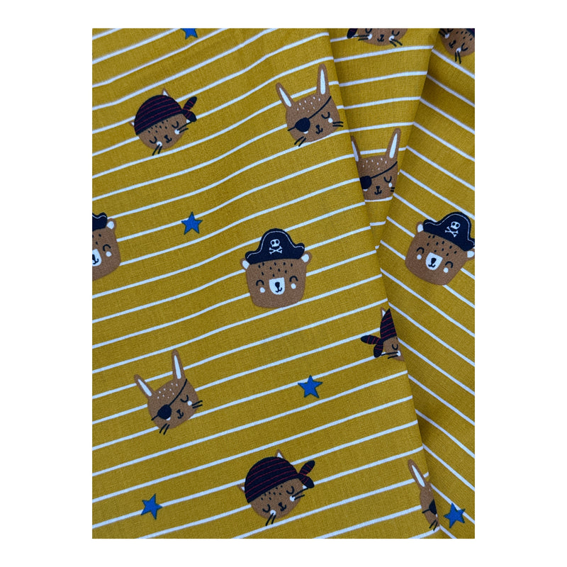 TELA Algodón CARAS ANIMALES PIRATAS CERTIFICADO OEKO-TEX