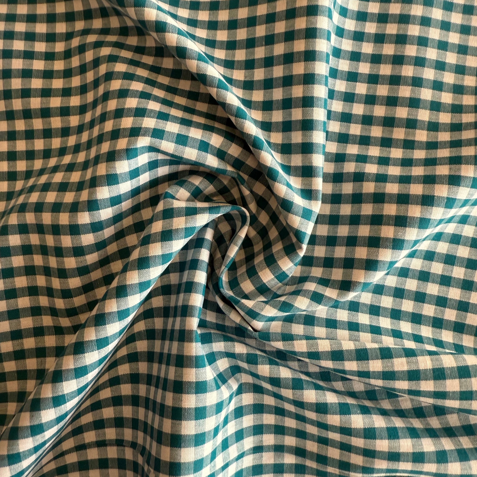 TELA VICHY ALGODON TEAL (cuadro 4mm) CERTIFICADO GOTS