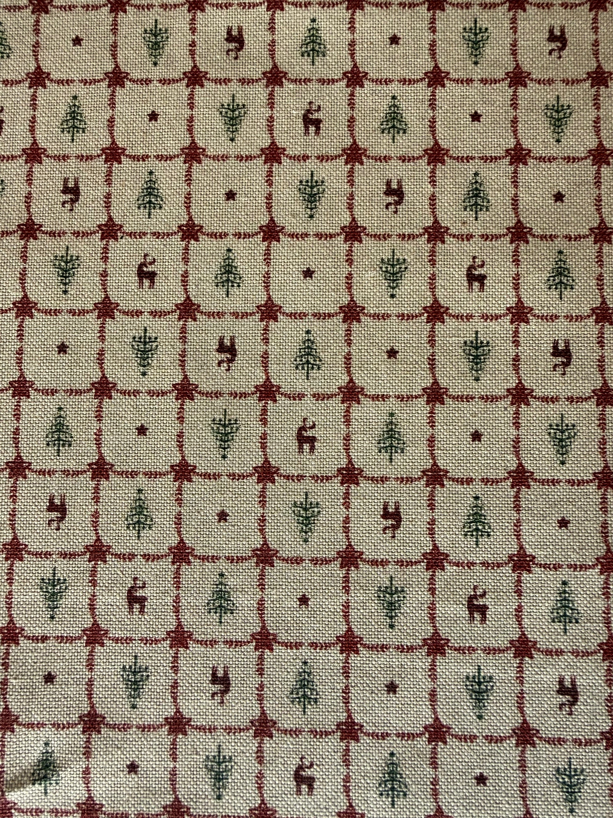 TELA NAVIDAD ALGODÓN ASPECTO LINO ABETOS Y RENOS