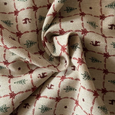 TELA NAVIDAD ALGODÓN ASPECTO LINO ABETOS Y RENOS