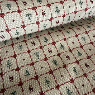 TELA NAVIDAD ALGODÓN ASPECTO LINO ABETOS Y RENOS