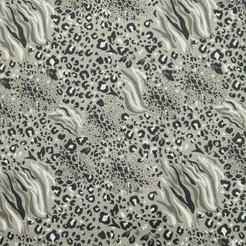 TELA POPELIN ALGODÓN 100% ANIMAL PRINT GRIS CERTIFICADO GOTS