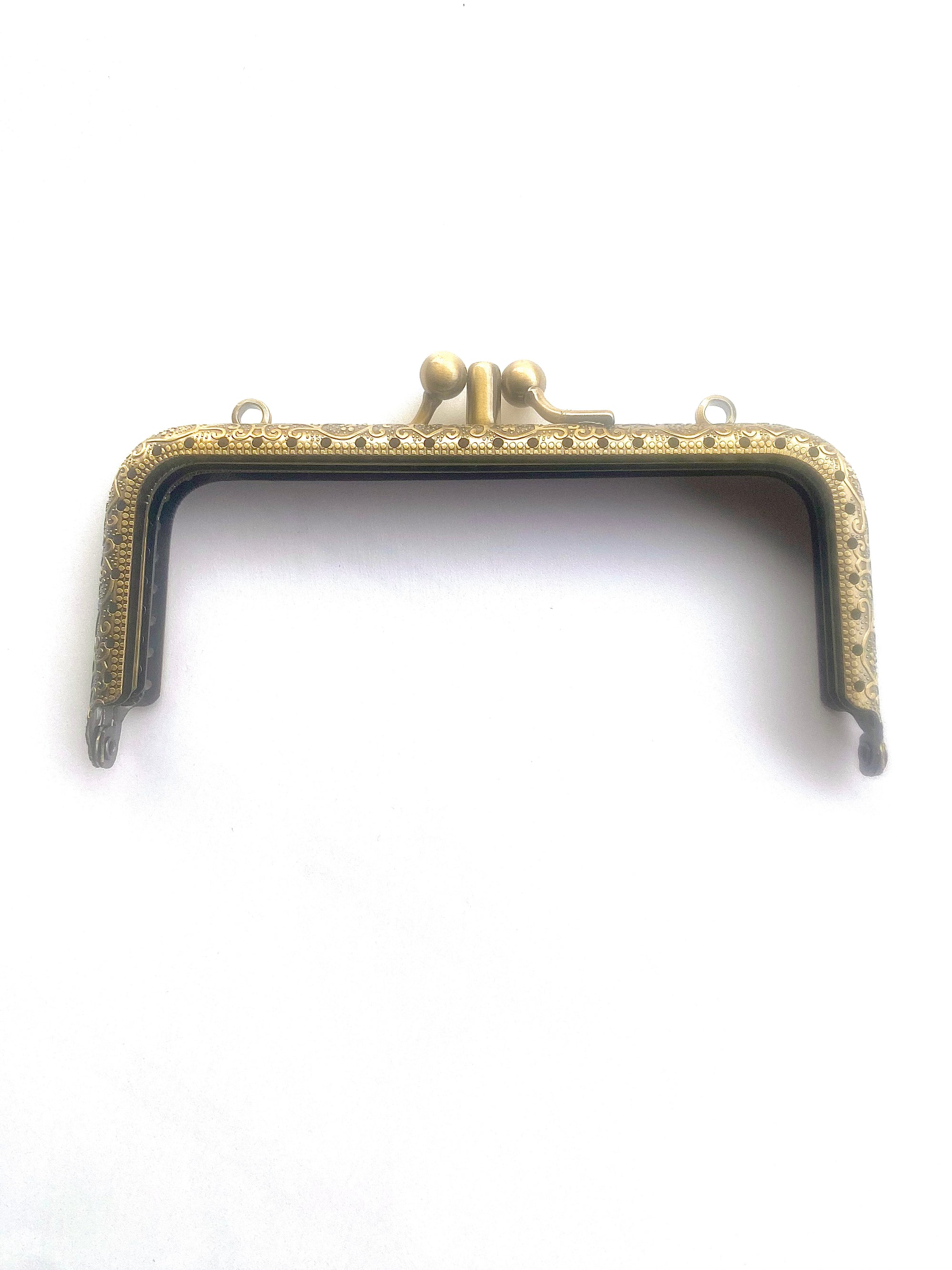 BOQUILLA METALICA PARA MONEDERO/BOLSO. DOBLE COMPARTIMENTO. ORO VIEJO. 12,5 CM