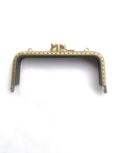 BOQUILLA METALICA PARA MONEDERO/BOLSO. DOBLE COMPARTIMENTO. ORO VIEJO. 12,5 CM