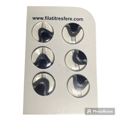 CARTÓN 6 BOTONES PASTA TRANSPARENTE CON ADORNO NEGRO BRILLANTE