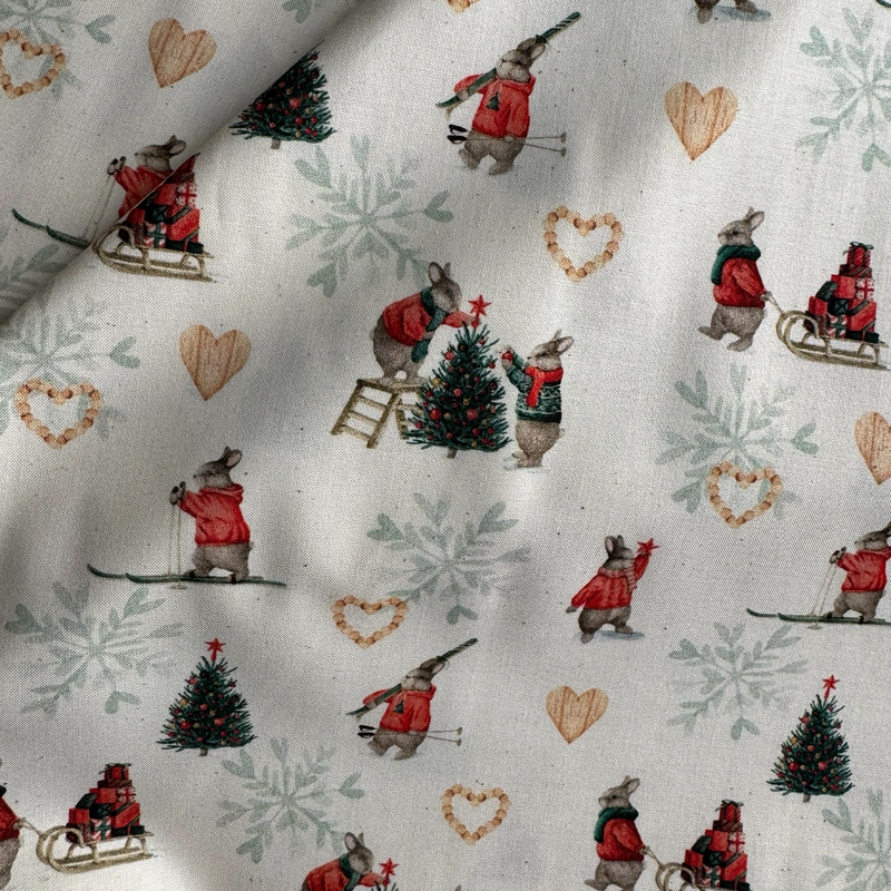 TELA NAVIDAD POPELIN ALGODON 100% CONEJITOS CERTIFICADO OEKO-TEX