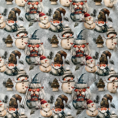 TELA NAVIDAD POPELIN ALGODON GNOMOS Y MUÑECOS DE NIEVE