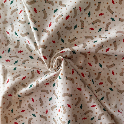 TELA NAVIDAD POPELIN ALGODON CALCETINES Y CARAMELOS