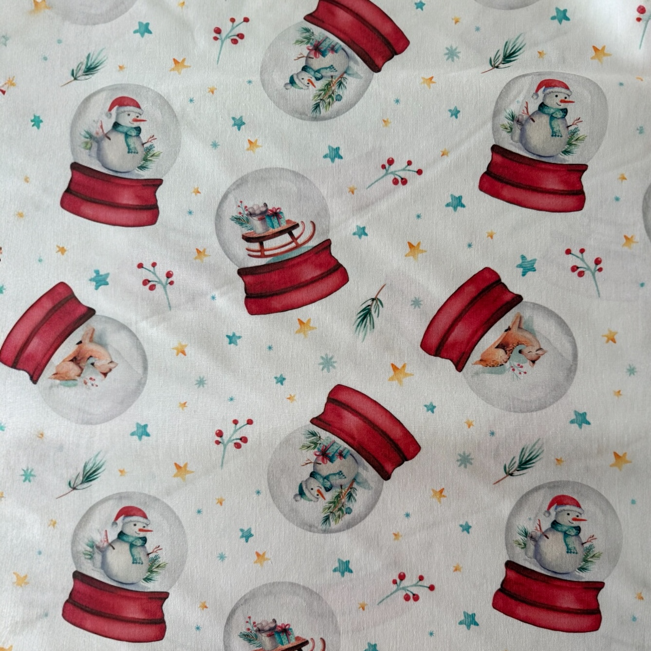 TELA NAVIDAD POPELIN ALGODON BOLAS DE NIEVE