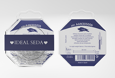 Alfiler acero Folch 30x0,5 mm TEJIDOS DELICADOS CAJA PLASTICO