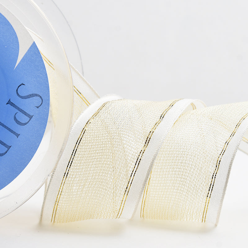 Cinta Navidad bicolor para decoración con alambre color crudo