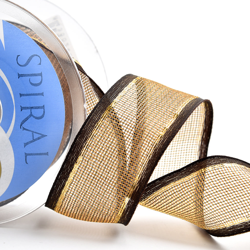 Cinta Navidad bicolor para decoración con alambre color marrón