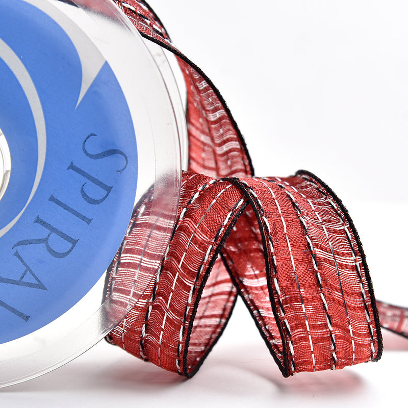 Cinta Navidad para decoración con alambre color granate