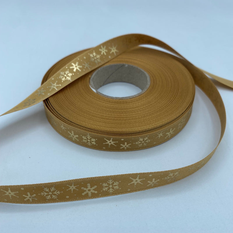 Cinta satén Navidad estrellas doradas (6'5 mm, 11 mm) 25 METROS