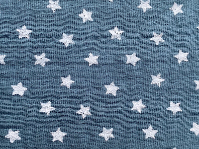 Tela doble gasa/muselina orgánica estampado estrellas Azul/Gris