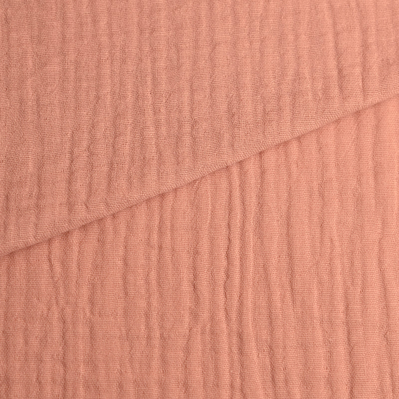 Tela doble gasa/muselina orgánica con efecto arrugado rosa maquillaje (CM) CERTIFICADO GOTS