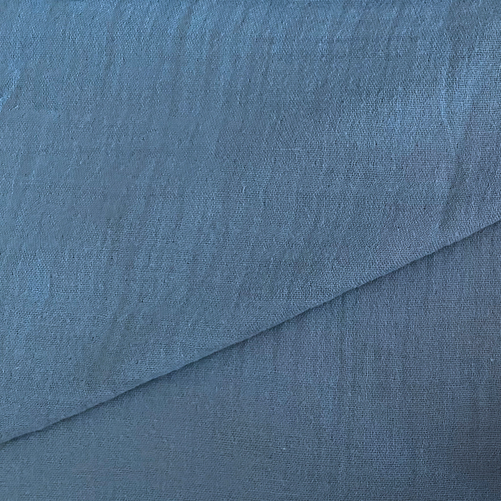 Tela doble gasa/muselina orgánica con efecto arrugado azul denim (CM) CERTIFICADO GOTS