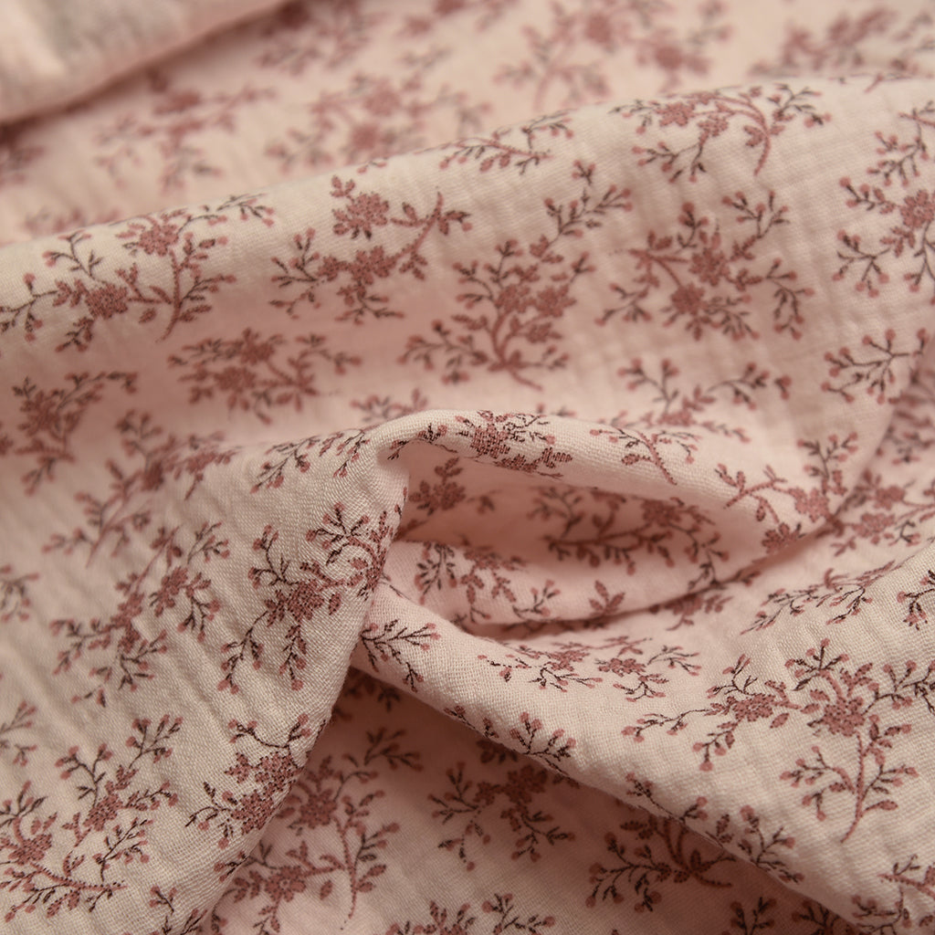 Tela doble gasa/muselina orgánica estampada flores (6 MTRS) CERTIFICADO GOTS