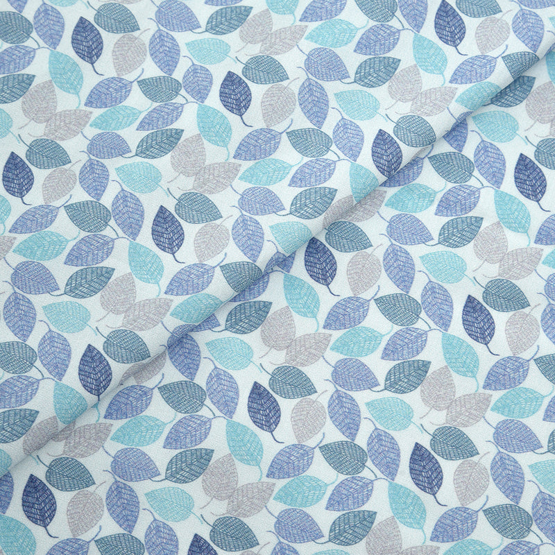 Tela 100% algodón estampada hojas azul (CM)