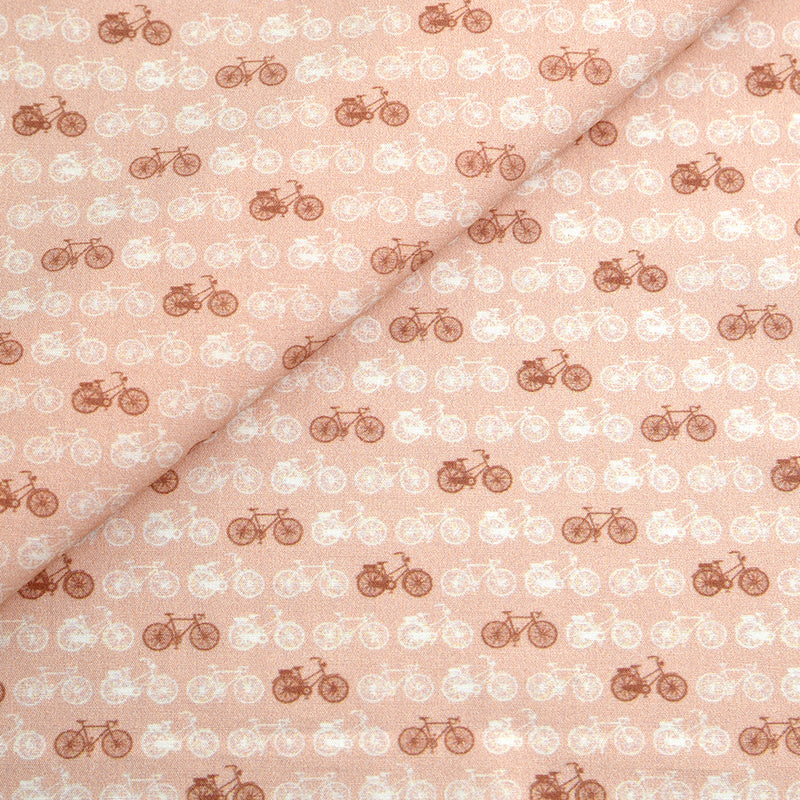 Tela 100% algodón estampado bicicletas rosa (CM)