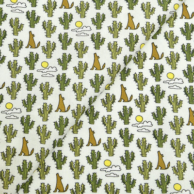 Tela 100% algodón estampado cactus y coyotes (6 MTRS)