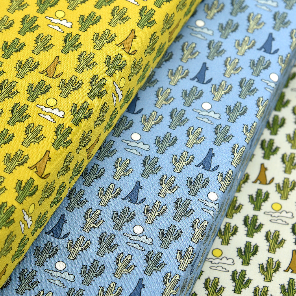 Tela 100% algodón estampado cactus y coyotes (6 MTRS)