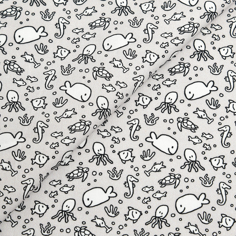 Tela 100% algodón estampado bajo el mar gris (CM)