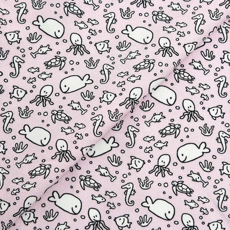 Tela 100% algodón estampado bajo el mar rosa baby (CM)