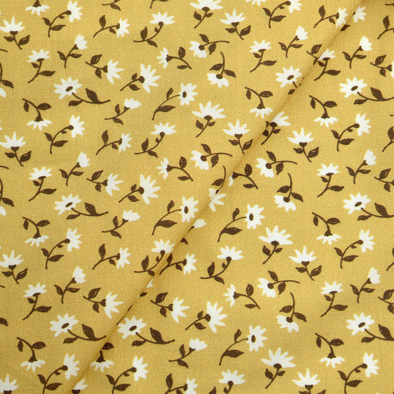 Tela 100% algodón estampado flores amarillo CERTIFICADO GOTS (CM)