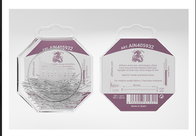 Alfiler acero Folch 40x0,59mm IDEAL ENCAJE DUQUESA Y HONITON AIN405922