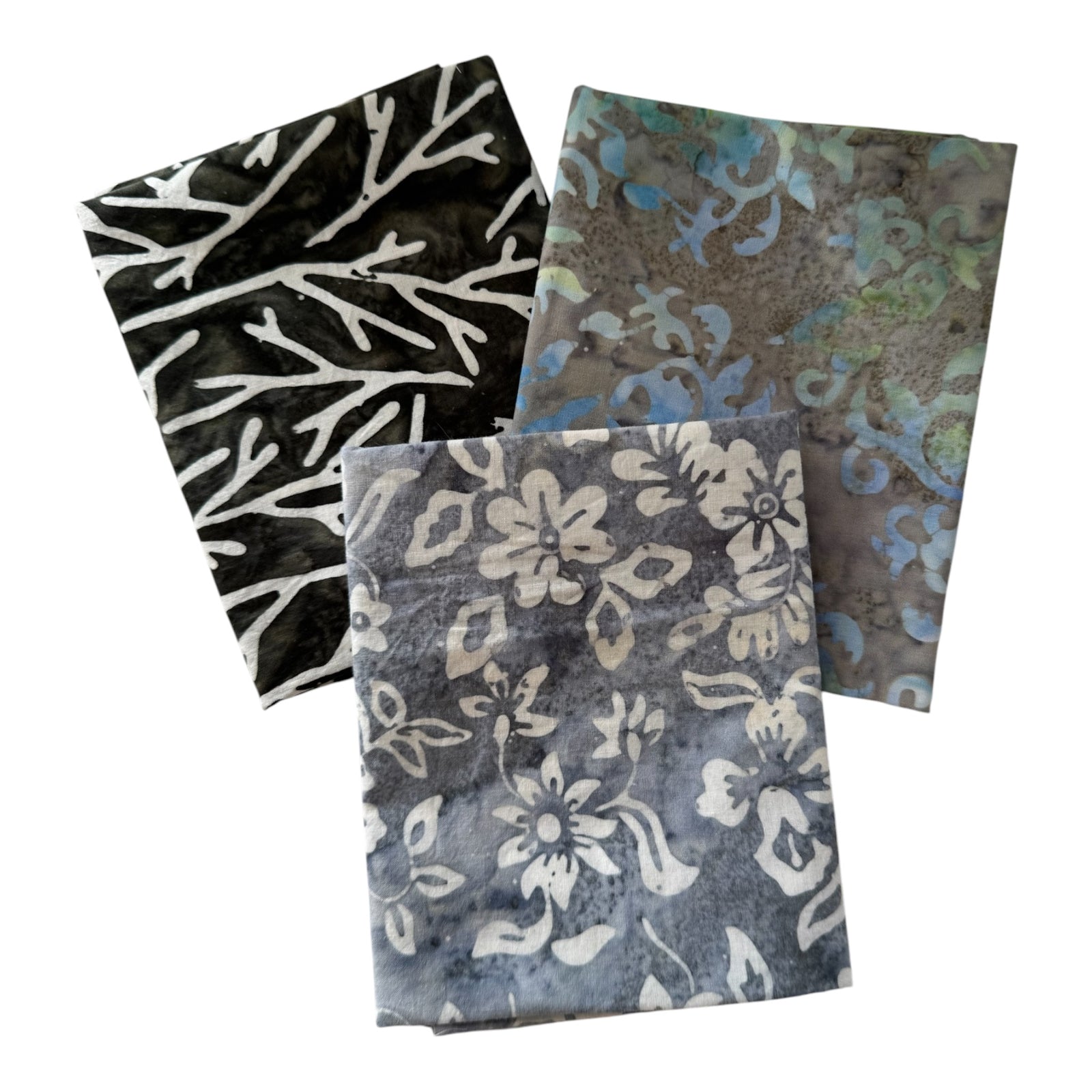Pack 3 fat quarters batik grises y neutros