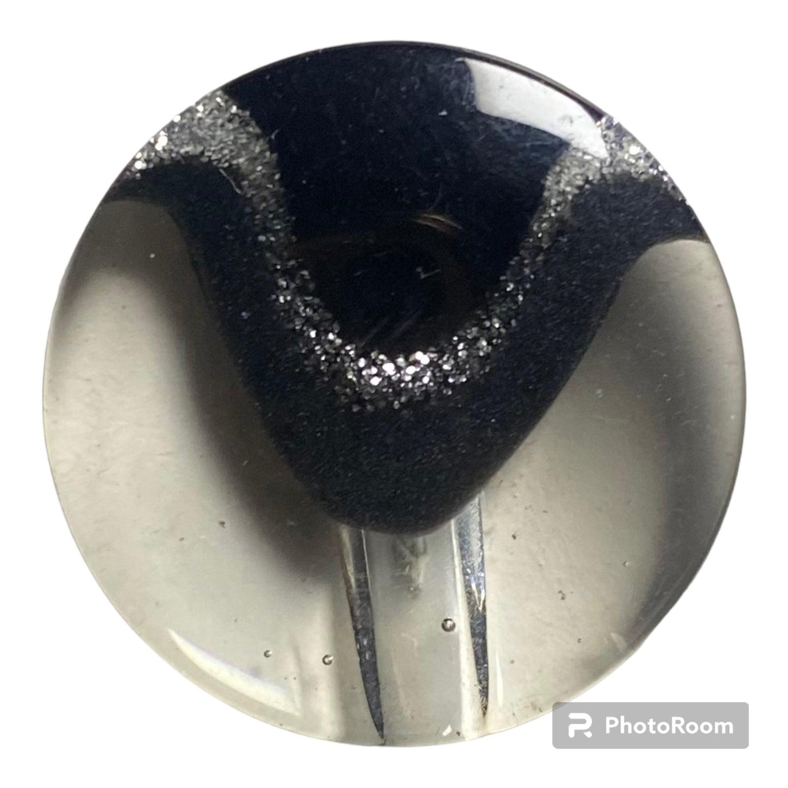 CARTÓN 6 BOTONES PASTA TRANSPARENTE CON ADORNO NEGRO BRILLANTE