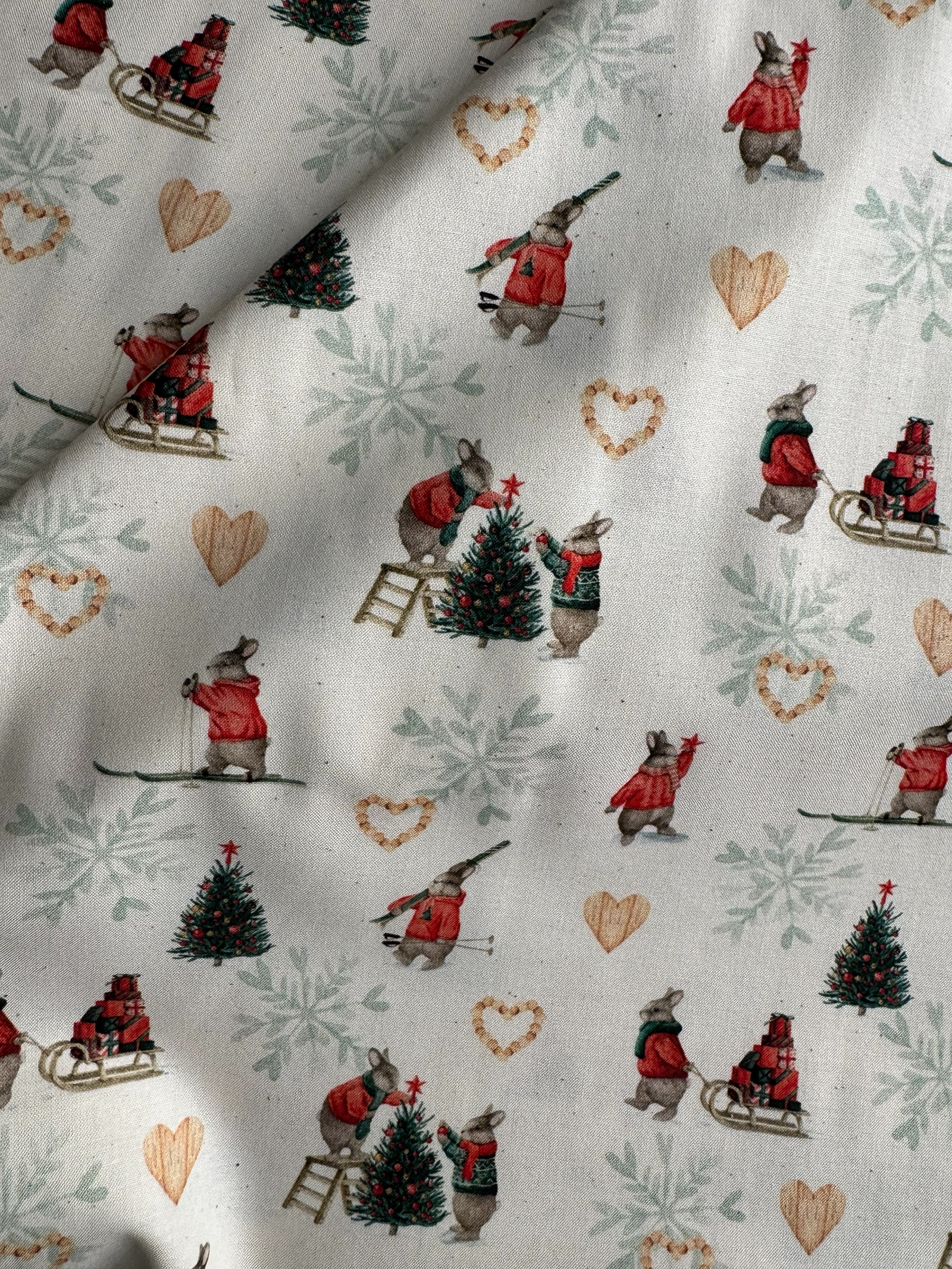 TELA NAVIDAD POPELIN ALGODON 100% CONEJITOS  CERTIFICADO OEKO-TEX