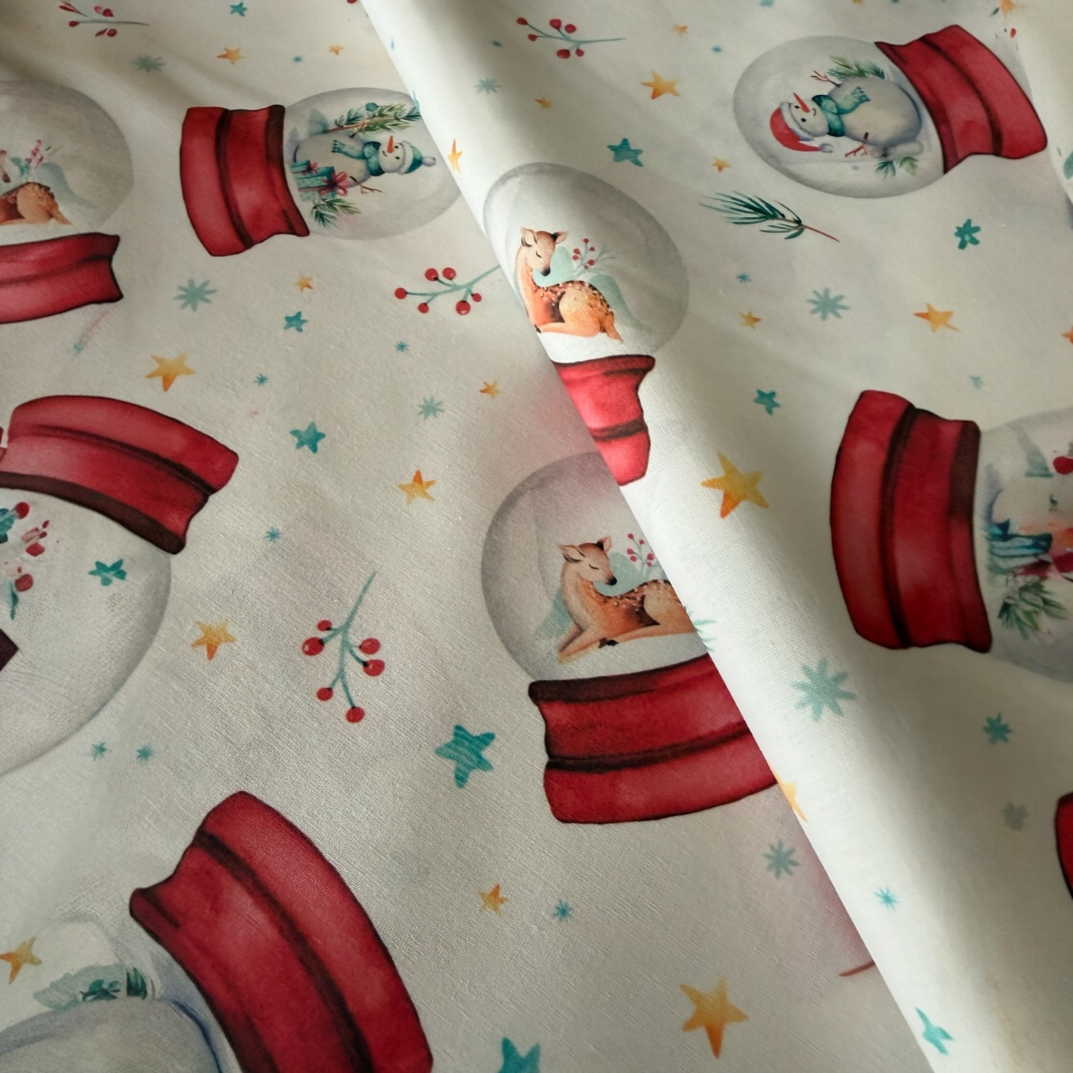 TELA NAVIDAD POPELIN ALGODON BOLAS DE NIEVE