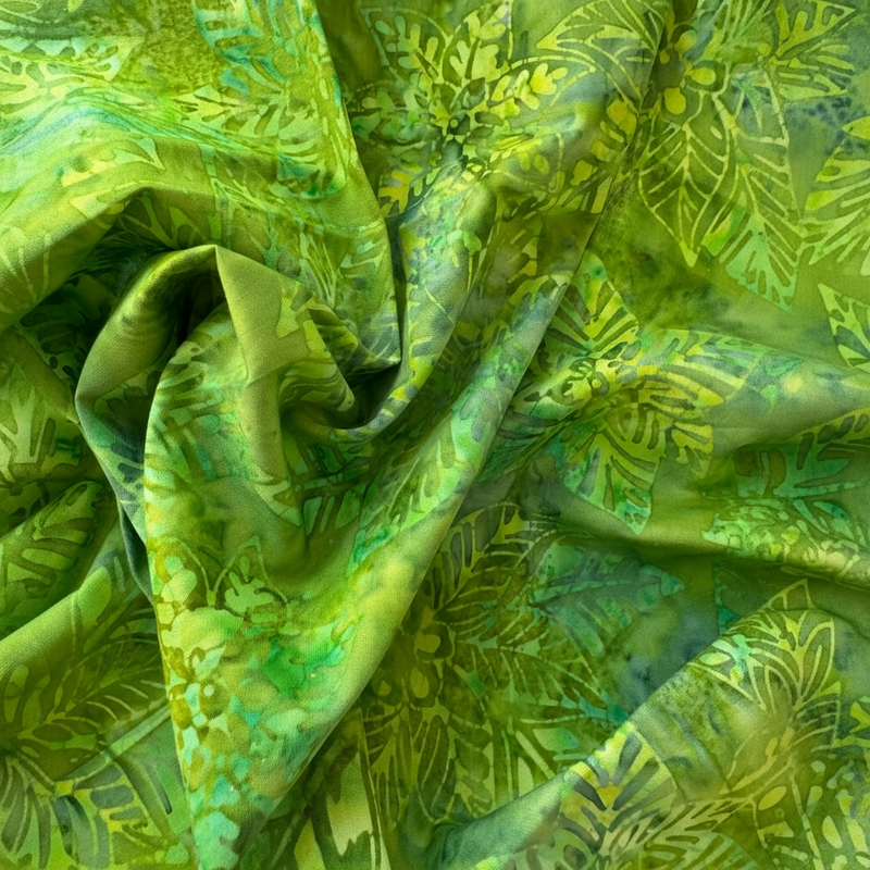 Tela batik verde follaje monstera