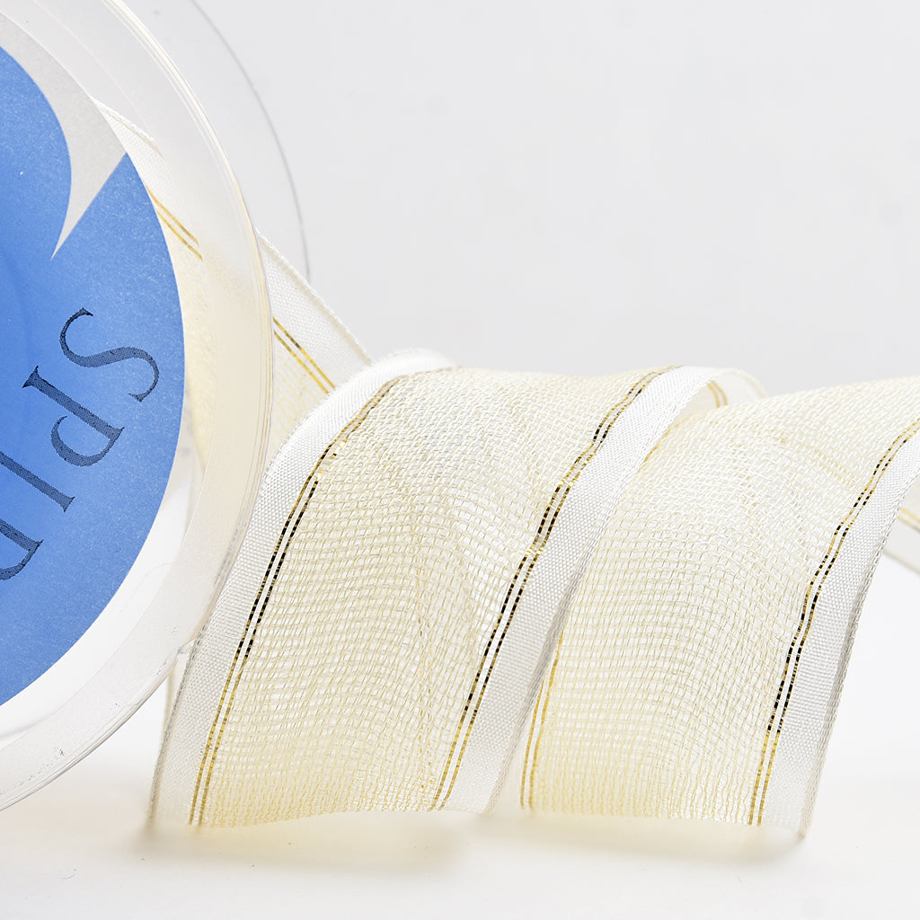 Cinta Navidad bicolor para decoración con alambre color crudo