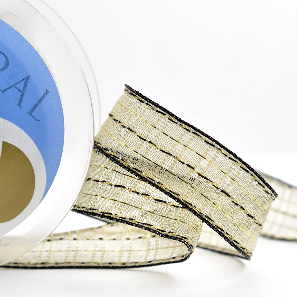 Cinta Navidad para decoración con alambre color dorado verdoso