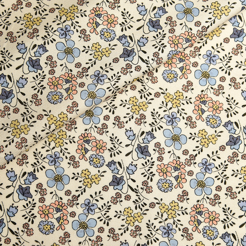 Tela viyela/viella estampada flores azul (CM) CERTIFICADO GOTS