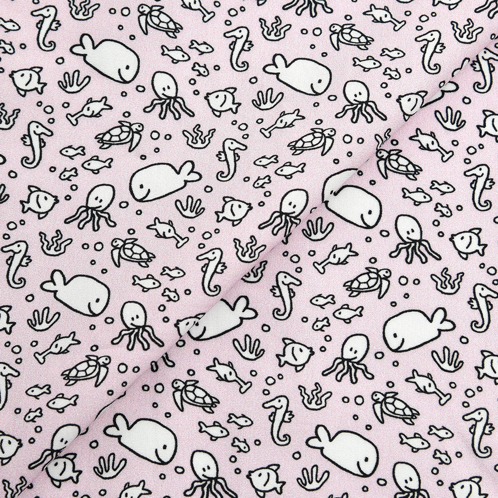 Tela 100% algodón estampado bajo el mar rosa baby (CM)
